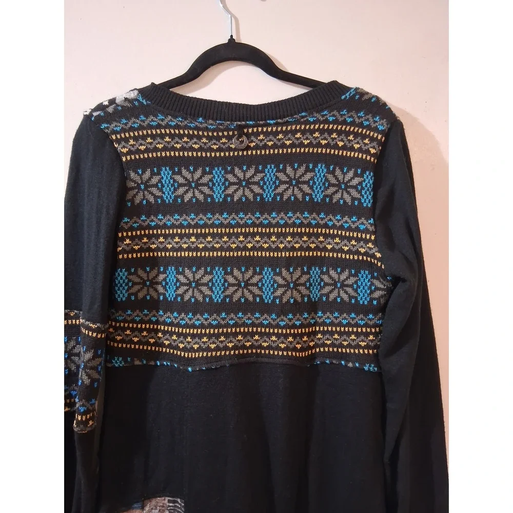 Kessley Womens Patchwork Mixed Media Sweater Dress Black Multi V-Neck Beaded M - Picture 5 of 11